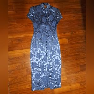 Vintage Blue Floral Midi Dress